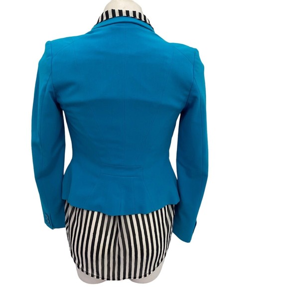 H&M Womens Top Blazer Combo Size 2 Black White Striped Chiffon Collar Blouse - Picture 8 of 11